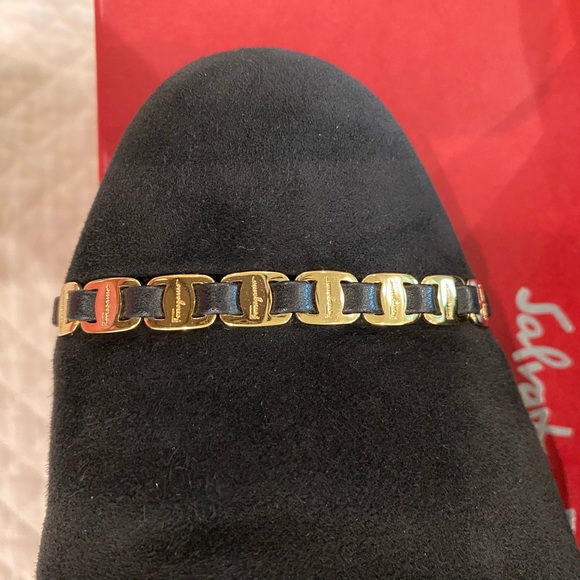 Salvatore Ferragamo Black Suede Muggia Slip-on Mules with Chain Logo Detail 8C - Picture 8 of 13